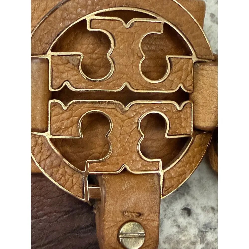 Tory Burch Miller Sandals Size 8.5 Brown Leather Logo Thong Sandals Leather - Picture 4 of 5